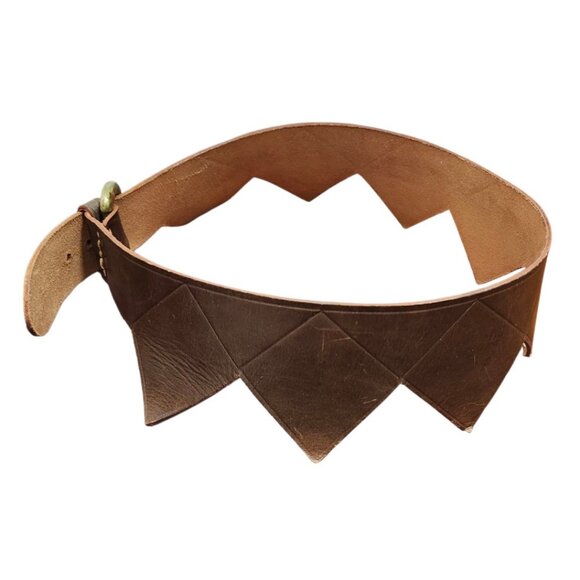 Remi&Reid Vintage Brown Leather Belt Brass Buckle Zigzag Cutout Design Unisex 28 - Picture 4 of 8